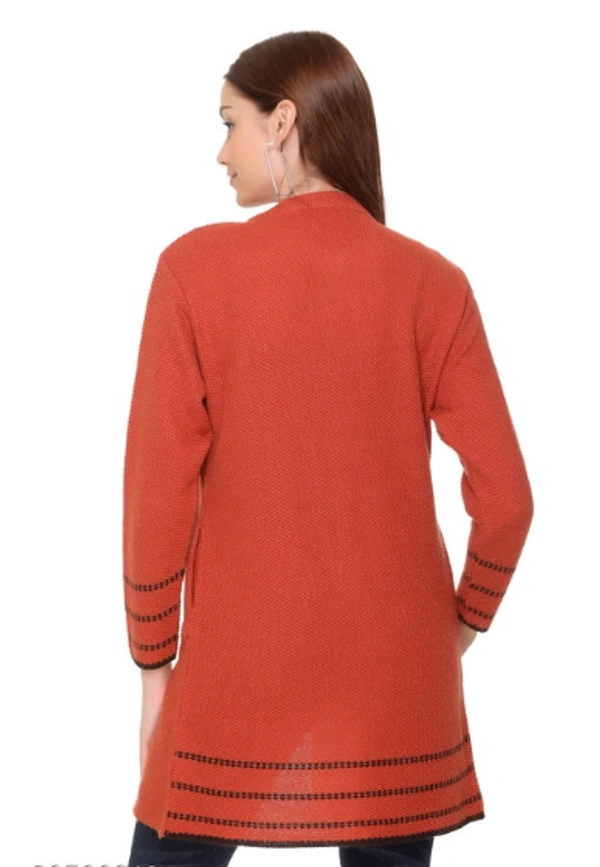 CLAPTON Women Round Neck Rust Full Sleeve With Pocket Wool Cardigan (Outer Long) - M, Rust, Wool, Pack of1